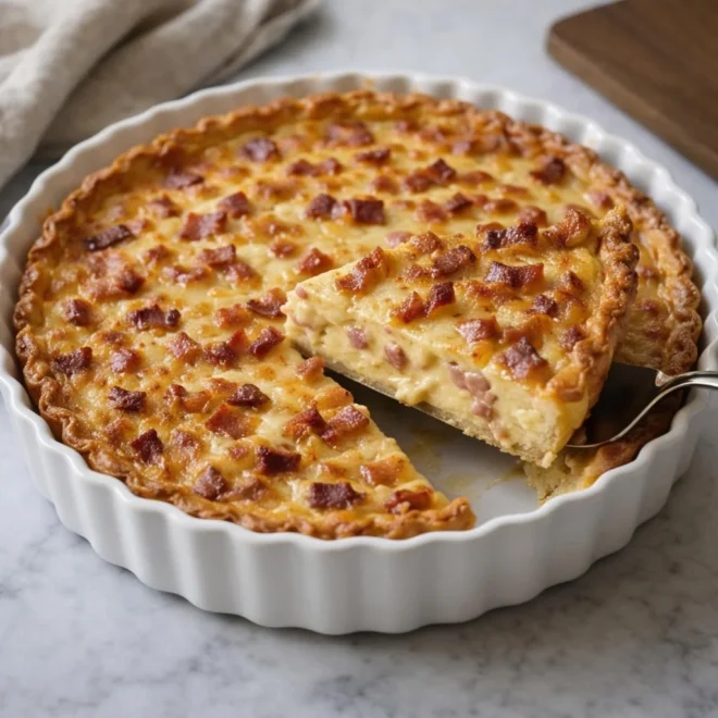 Quiche lorraine sans pâte aux lardons et aux œufs : moelleuse et bien dorée