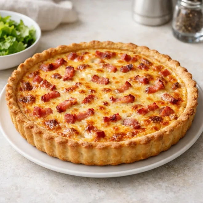 Quiche Lorraine traditionnelle et crémeuse au lard fumé