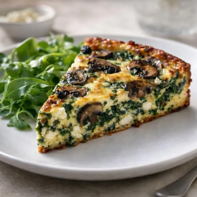 Quiche sans pâte aux épinards, champignons et feta (allégée)