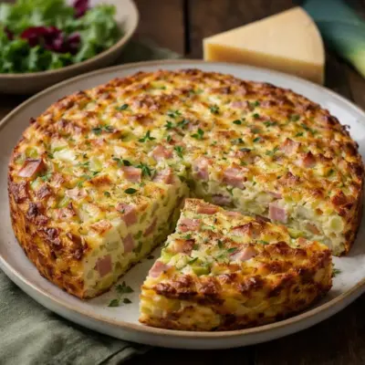 Quiche sans pâte aux poireaux jambon comté gratinée