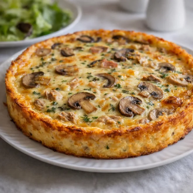 Quiche sans pâte au thon et champignons (facile)