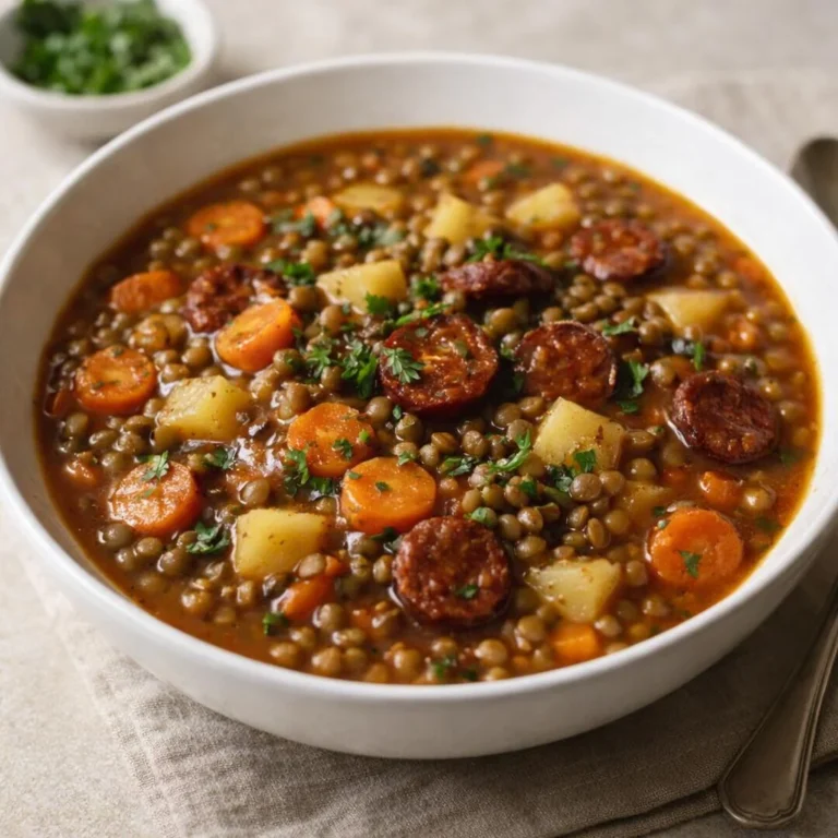 Ragoût de lentilles aux saucisses fumées et légumes