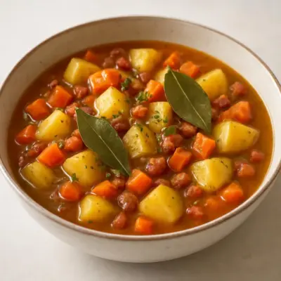 Ragoût de pommes de terre aux carottes et lardons (style fermier, mijoté au vin)