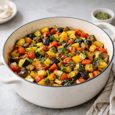 Ratatouille confite au four : légumes fondants & herbes