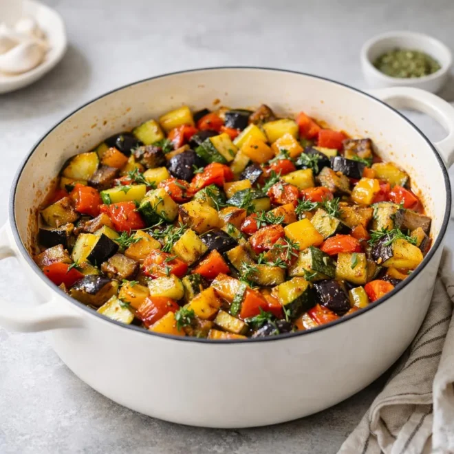 Ratatouille confite au four : légumes fondants & herbes