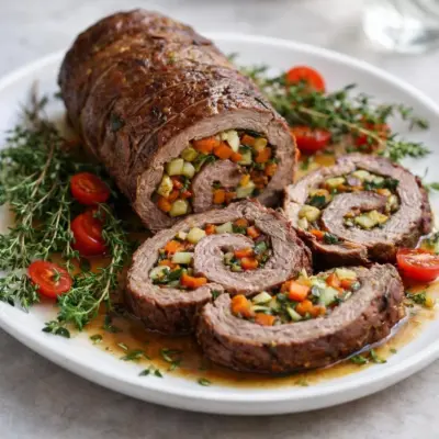 Rôti de bœuf farci aux légumes : juteux en spirale