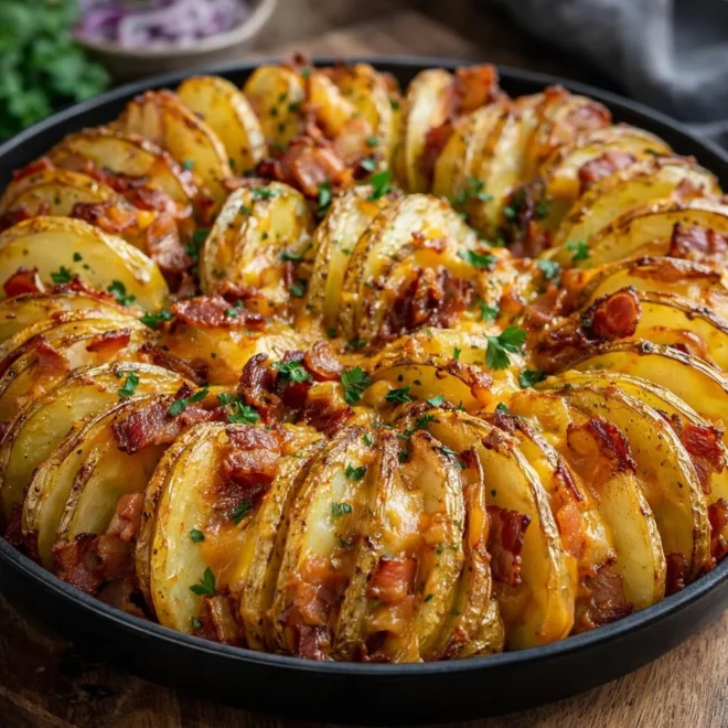 Rôti de pommes de terre au bacon et cheddar au four