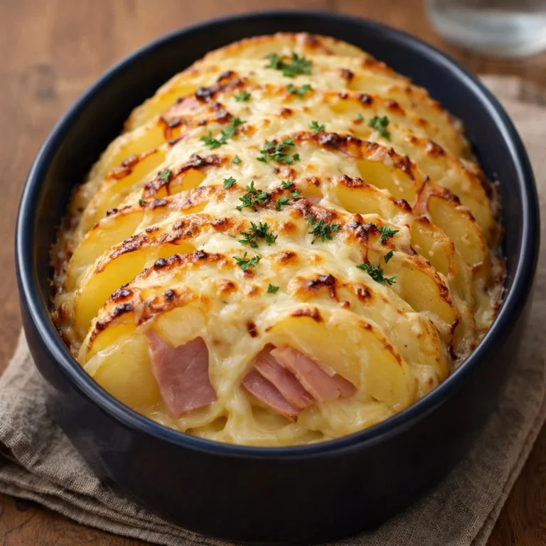 Rôti de pommes de terre au jambon et fromage
