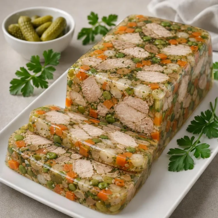 Rôti de porc froid en gelée aux petits légumes