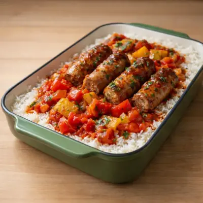 Rougail saucisse créole : tomates, poivrons et piment