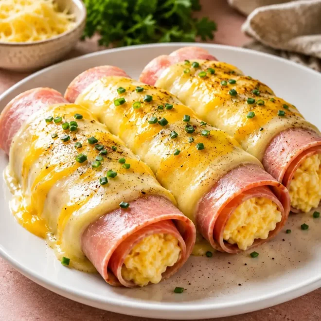 Rouleaux de Jambon Gratinés aux Œufs Crémeux et Fromage