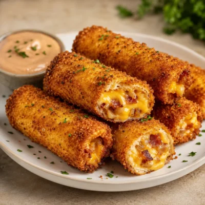Rouleaux de Pain de Mie au Bacon, Cheddar et Oignons Frits