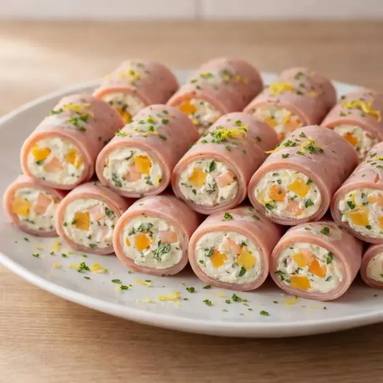 Roulés de jambon aux crevettes et mangue, sauce citronnée