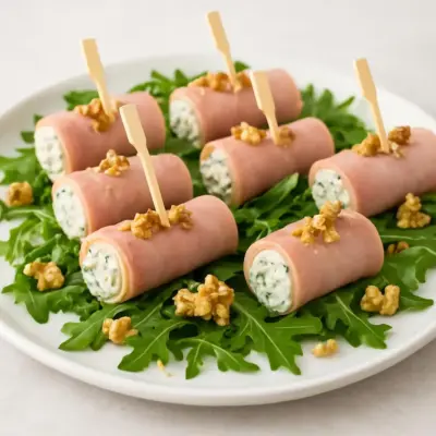 Roulets de jambon aux noix, cœur crémeux (moutarde douce & fromage frais)