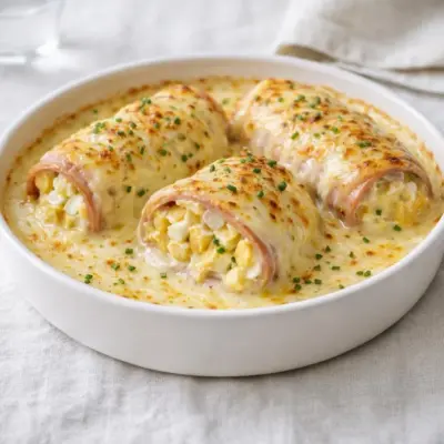 Roulés de jambon aux œufs crémeux gratinés