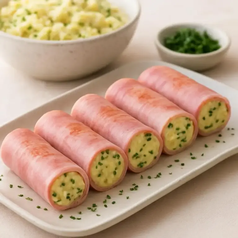 Roulés de pommes de terre à l’allemande (jambon) au persil et ciboulette