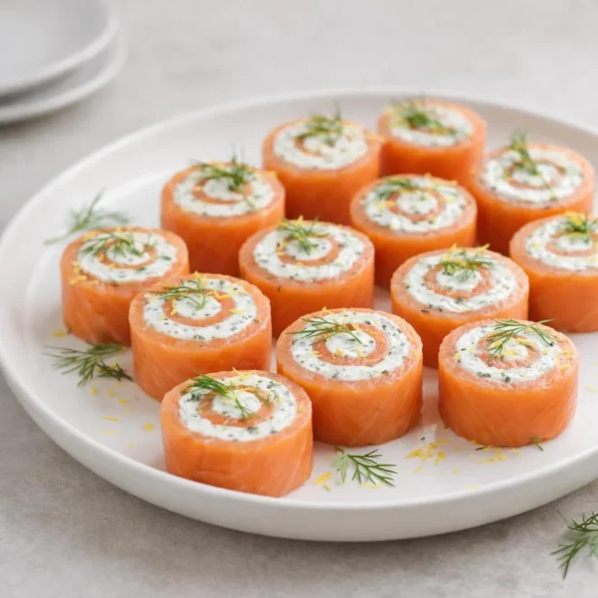 Roulés de saumon fumé à la crème au raifort, aneth et citron