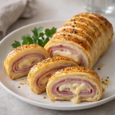 Roulés feuilletés jambon-fromage (béchamel) au four