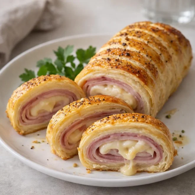 Roulés feuilletés jambon-fromage (béchamel) au four