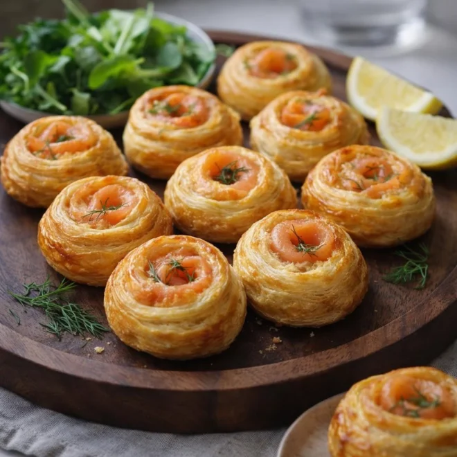 Roulés feuilletés au saumon fumé, gruyère et jaune d’œuf