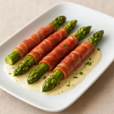 Roulés de jambon aux asperges, sauce crémeuse à l’ail