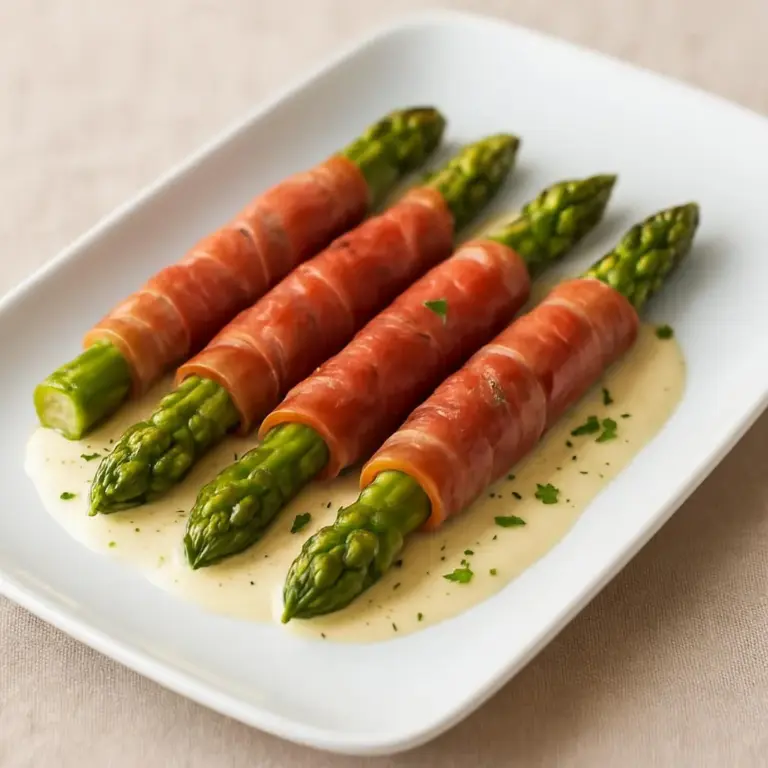 Roulés de jambon aux asperges, sauce crémeuse à l’ail