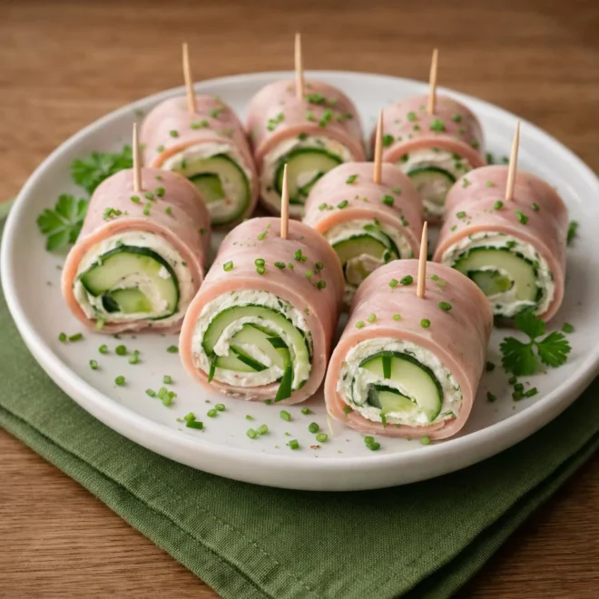 Roulés de jambon au concombre et fromage frais aux herbes