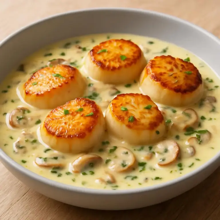Saint-Jacques à la sauce normande crémeuse (au vin blanc et au beurre)