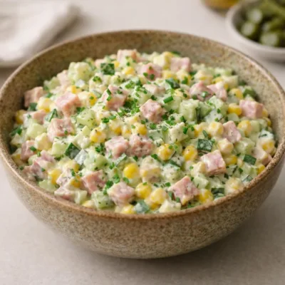 Salade de concombre jambon sauce yaourt moutarde
