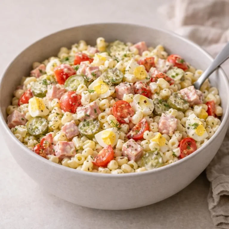 Salade de macaronis : jambon, cornichons & œufs durs