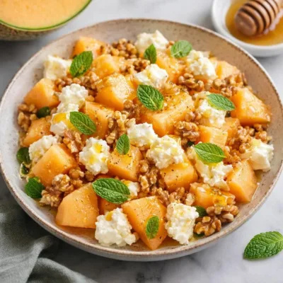 Salade de melon au chèvre frais, noix et miel