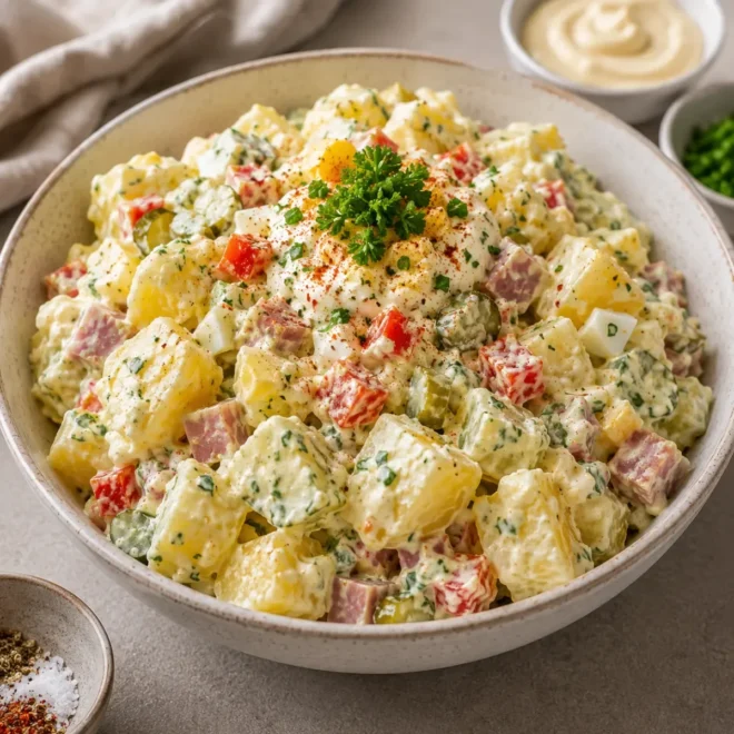 Salade de pommes de terre crémeuse au jambon