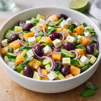Salade d’été melon concombre basilic citron vert