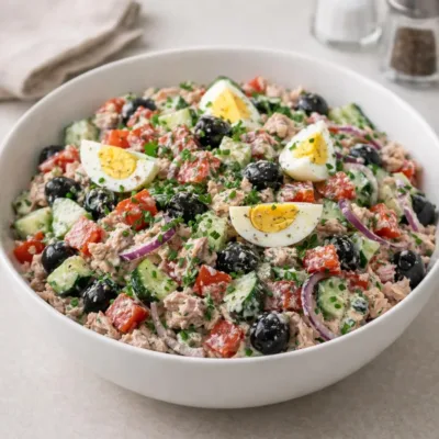 Recette salade thon concombre tomates olives (yaourt-citron)