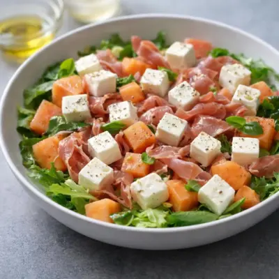 Salade melon feta jambon cru : fraîcheur estivale