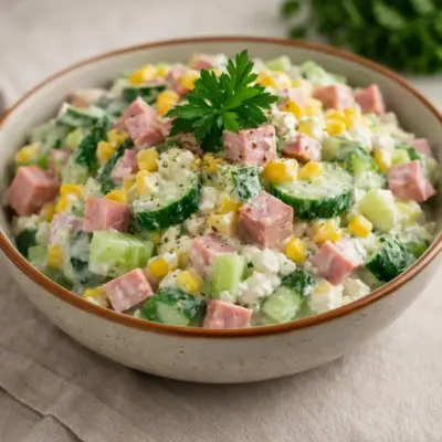 Salade jambon concombre : crème fraîche & maïs