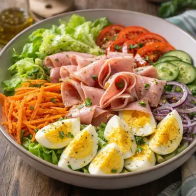 Salade jambon œufs durs crudités croquantes