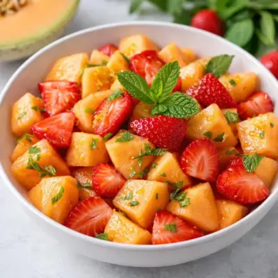 Salade de melon fraises menthe au citron & miel