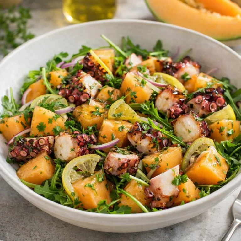 Salade de melon poulpe grillé citron confit