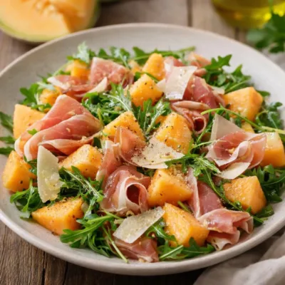 Salade de melon roquette parmesan jambon de Parme