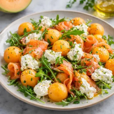 Salade de melon saumon fumé fromage frais au citron