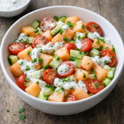 Salade melon tomates concombre sauce au yaourt