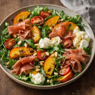 Salade de nectarines grillées burrata roquette | Balsamique