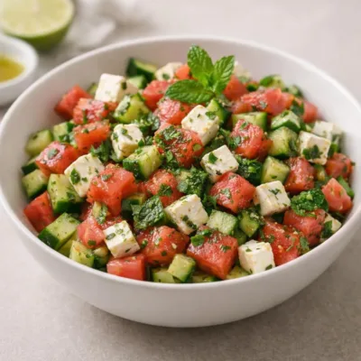 Salade pastèque concombre feta au citron vert