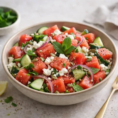 Salade pastèque feta fraîche au citron et menthe