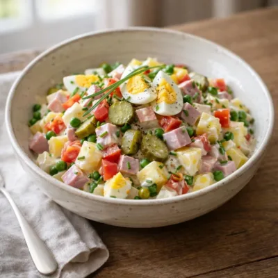 Salade piémontaise allégée WW (pommes de terre, jambon, œufs)