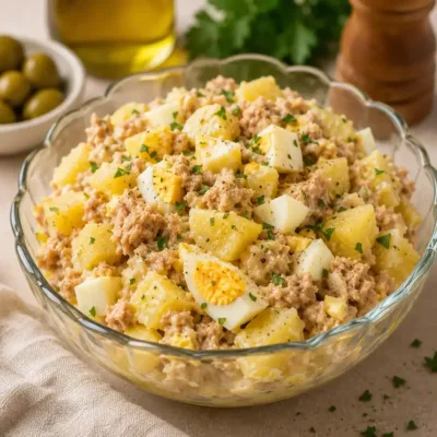 Salade de pommes de terre au thon et œufs durs