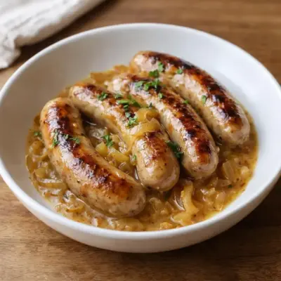 Saucisses à la moutarde et aux oignons : sauce onctueuse
