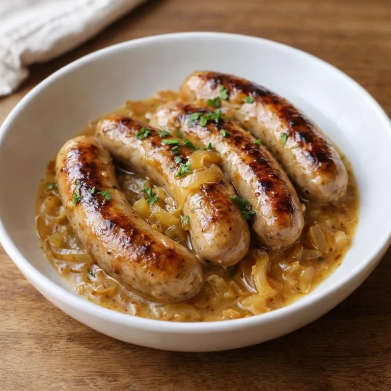 Saucisses à la moutarde et aux oignons : sauce onctueuse