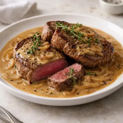 Recette steaks sauce oignon et crème, onctueuse